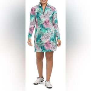 Tommy Bahama Golf  Long Sleeve dress 
Zip Up Neck Colorful Leaf Print Dress S